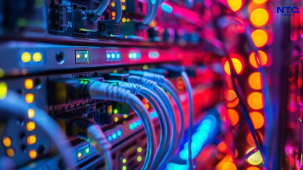 Outdated telecom infrastructure with visible legacy equipment and tangled wiring